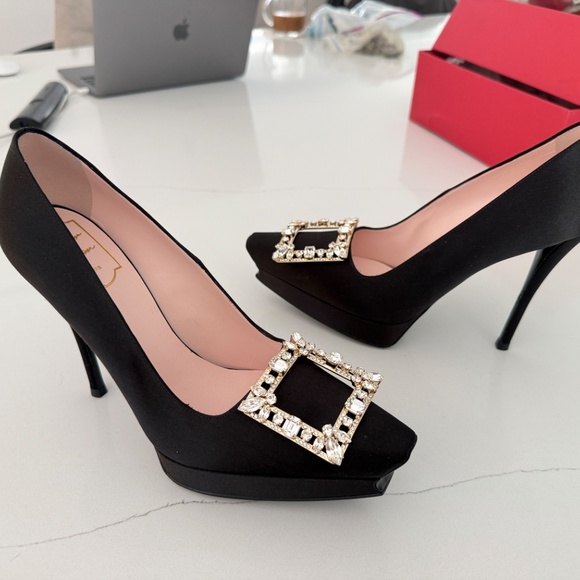 Roger Vivier Flower Strass Satin platform Evening Shoes Pumps - Picture 12 of 15